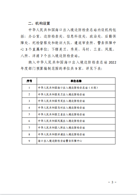 海口出入境边防检查总站2023年度预算公开