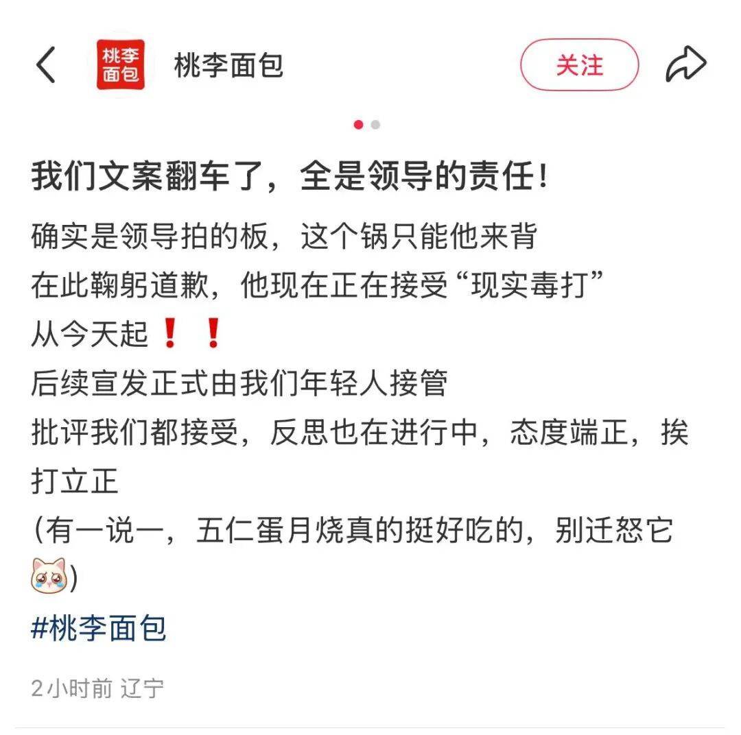 “文案翻车是领导全责！”桃李面包道歉：挨打立正，后续宣发由年轻人接管！“年轻没饱尝生活毒打”广告引争议，公司股价已连跌多年
